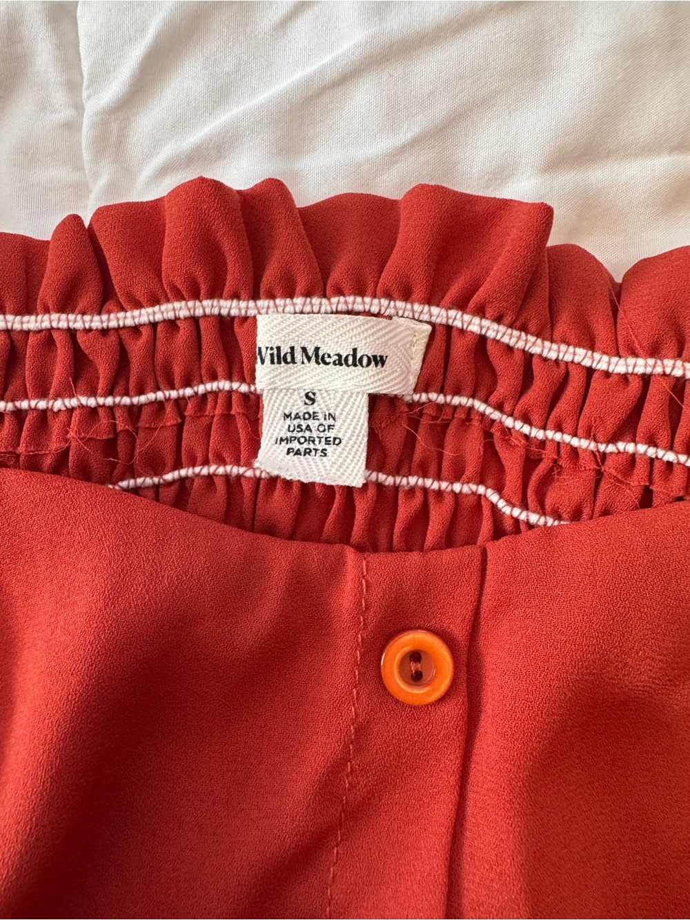 Rust Red Off-Shoulder Button-Front Puff Sleeve Top - Picture 2 of 2